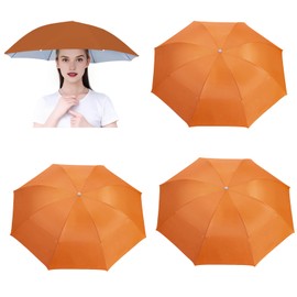 3 Pack Umbrella Hat, Sports Head Umbrella Hats for Adult Women, 26" Diameter Folding Waterproof Rainbow Fishing Headwear for Outdoor Party Beach Hiking (Orange)