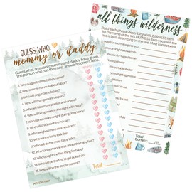 DISTINCTIVS Little Adventurer Baby Shower Party Games - Guess Who Mommy or Daddy and All Things Wilderness Matching Game (2 Game Bundle) - 20 Cards