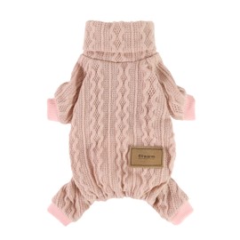 Fitwarm Knitted Dog Sweaters, Turtleneck Pet Pajamas, Dog Winter Clothes for Small Dogs Girl, Cat Apparel, Baby Pink, Large