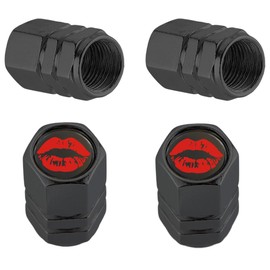 CREATCABIN 4pcs Lip Wheel Valve Covers Tire Valve Stem Cap Black Tire Stem Cap Hexagon Aluminum Wheel Air Cover Airtight Seal Car Accessories With O Rubber Seal for Car SUV Bike Motorcycle 0.43×0.67in