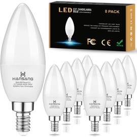 hansang 8-Pack E12 Candelabra LED Light Bulbs, 6000K Cool Daylight White, Small Base Type B Light Bulb for Chandelier, 6W Equivalent 60Watt, B11 Light Bulbs for Ceiling Fan, 600 Lumen, Non-dimmable