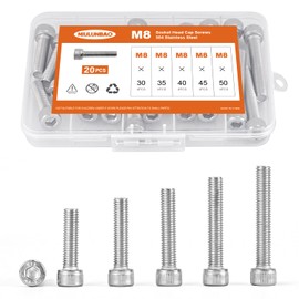 NIULUNBAO M8 x 30mm 35mm 40mm 45mm 50mm Hex Socket Head Cap Screws Bolts, 304 Stainless Steel, Metric Fully Threaded, Machine Allen Hex Drive, Bright Finish, Assortment Kit 20PCS