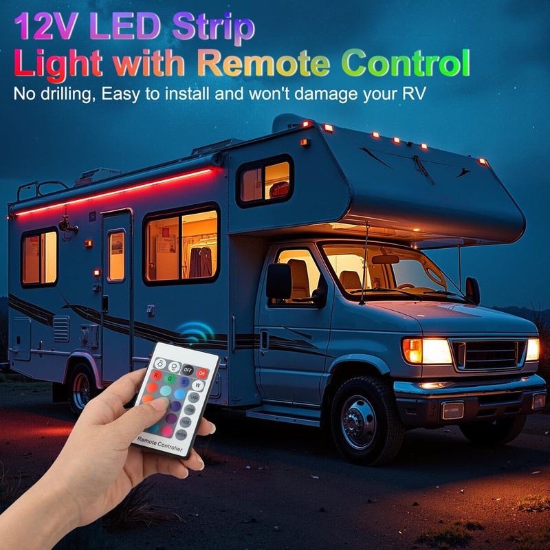 CCBASEBALL 16.4FT RV Awning Lights, 12V Multicolor Camper Awning Lights