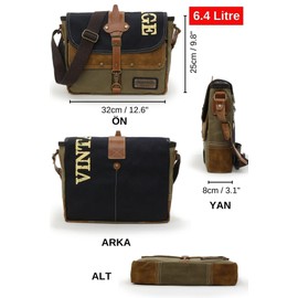 Cappadocia Vintage Antiochia 4046 Messenger Bag, Leather Detailed Shoulder Laptop Bag, Unisex Style for Daily, Travel | Black Tan Brown - Standard