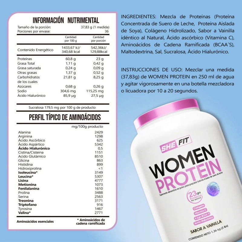 Bhp Women Protein Low Carb Suero Leche Vainilla Porciones