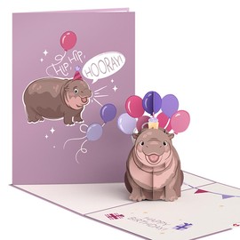Lovepop Happy Birthday Pop-Up Card for Her and Him- 3D Birthday Animal Greeting Cards for Boys, Girls, Men, Women - Baby Pygmy Hippo - 5" x 7" Card - Blank Note Card & Envelope Included