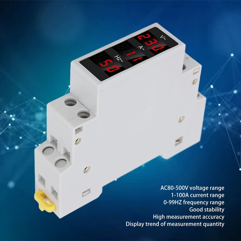 Digital Display Energy Meter Din Rail Mounted Volts Amps Hertz
