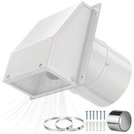 4 Inch Galvanized Steel Hooded Wall Vent Cover with Screen & Damper - Outdoor Exhaust Vent Cap for Dryer, Bathroom Fan, Range Hood, HVAC Duct - Includes Aluminum Foil Tape & Clamps