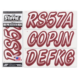 Whipline White/Burgundy 3" DOT Decal Kit Registration Numbers Vinyl Lettering Semi Truck Tractor Trailer Decals