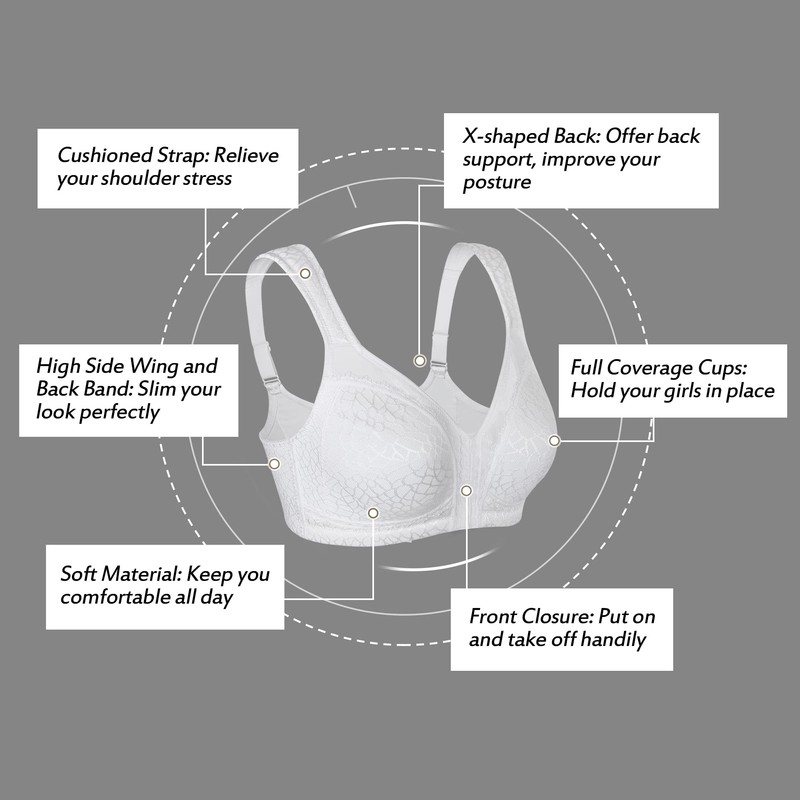 HACI Women's Front Closure Posture Bra Back Support Full Coverage