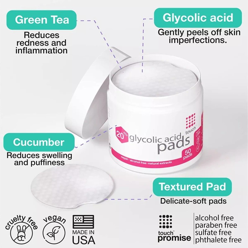 Touch 20 % De Ácido Glicólico Exfoliante Y Toallitas Faciales