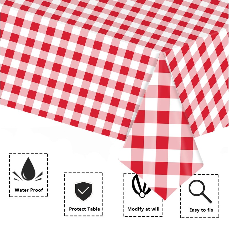 2pcs Red and White Checkered Disposable Tablecloth Table Covers,137*274cm Red