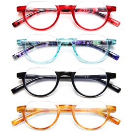 EYEURL 4-Pack Colorful Half Frame Reading Glasses for Women Blue Light Blocking Computer Readers for Women Lightweight Semi Rimless Computer Glare/UV Half Frame Spring Hinge Eyeglasses 3.5