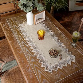 ARTABLE - Camino de mesa gris para café, granja, macramé rústico, con encaje, pequeño camino de mesa para cocina, hogar, picnic, decoración de boda (gris piedra, 16 x 36 pulgadas)