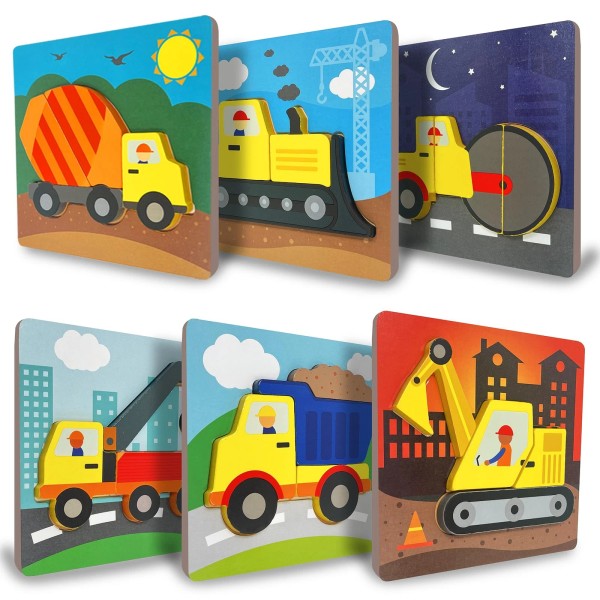 Klevly 6 PK Construction Wooden Toddler Puzzles Ages 2-4 |