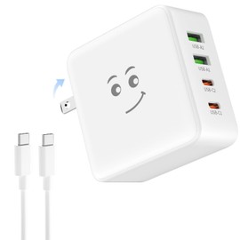 Honest Rainbow PD Charger, 65 W, Type-C USB-C [PD3.0 Compatible, PSE Standards, Single Port 65W High Output, 2 USB-C Ports + 2 USB-A Ports] Small, Foldable, Type C Charger, Fast Charging, Compatible