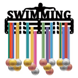 CREATCABIN Swimming Medal Holder Medal Hanger Display Rack Sports Metal Hanging Awards Iron Small Mount Decor Awards for Wall Home Badge Race Running Gymnastics Swimming Medalist Black 11.4 x 5.1 Inch