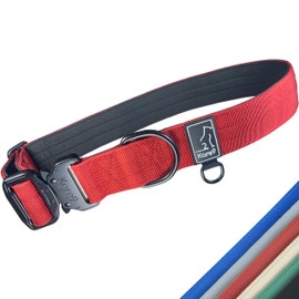 Kare9 Extra Strong Dog Collar Large Dogs/Medium Dogs | Adjustable: 45cm - 70cm | Padded Dog Collar | Heavy Duty Dog Collar w/Metal Buckle (Large, Red)