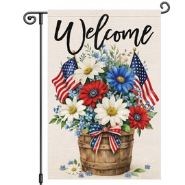 Louise Maelys 4th of July Garden Flag 12x18 Inch Double Sided, Patriotic Daisy Floral Welcome Small Yard Flag, American Independence Day Outdoor Outside Banner Sign Front Porch Lawn Decorative