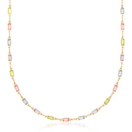 Barzel 18K Gold Plated Multi Stone Crystal Baguette Necklace for Women - Made In Brazil (Multicolor, 24 Inches)