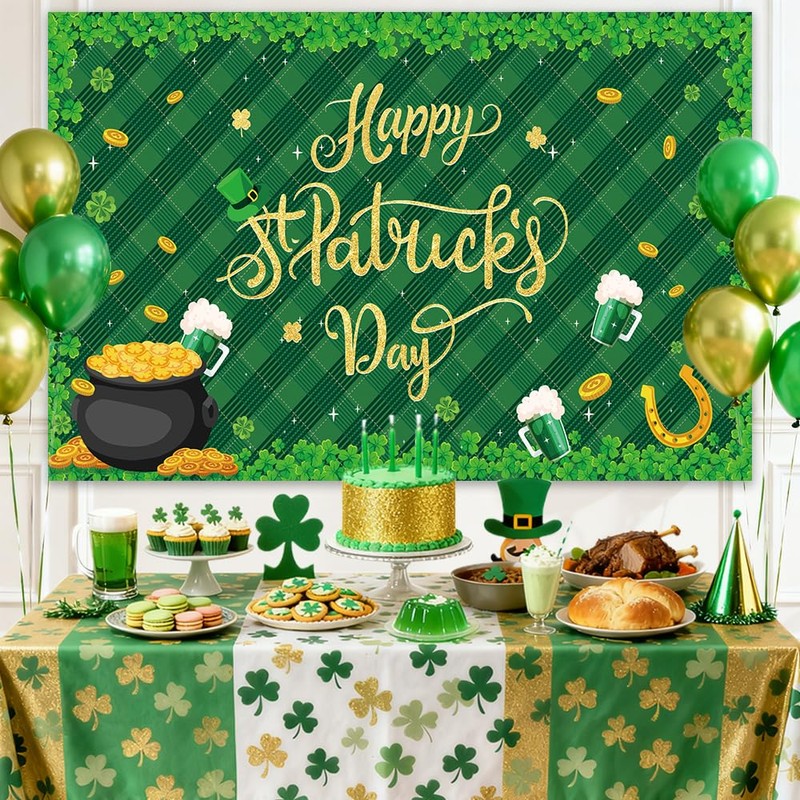 AIBIIN St.Patrick's Day Banner Happy St Patricks Day Backdrop Shamrock