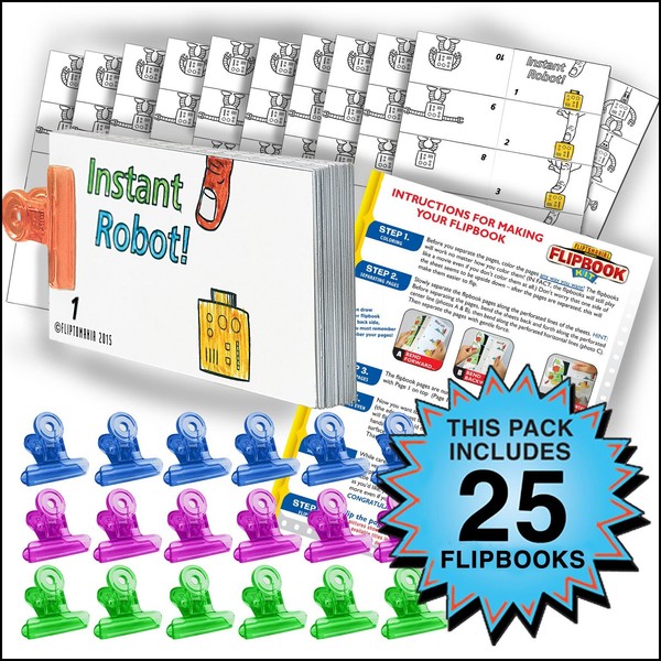 Fliptomania Robot Flipbook Animation Activity Pack - 25 Sets DIY Flip Books