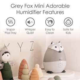 Crane Adorables Ultrasonic Mini Humidifiers for Bedroom and Baby Nursery, .5 Gallon Cool Mist Air Humidifier for Large Room or Kid's Room, Humidifier Filters Optional, Silver Fox