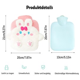 Children's Hot Water Bottle, Rabbit Hot Water Bottle with Hand Warmer Cover, Fluffy Hot Water Bottle with Cover, Removable and Washable Hot Water Bottle, Premium Hot Water Bottle, Tested and Free from