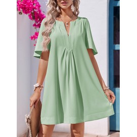 Wenrine Womens Flutter Short Sleeve Mini Dress Casual V Neck Loose Flowy Summer Dresses Green
