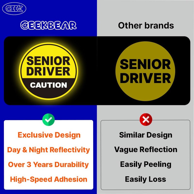 GEEKBEAR Senior Driver Car Magnet - Colorful, Reflective, Weather-Resistant -