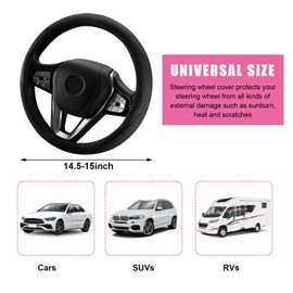 Povtii - Funda universal para volante de coche, de 15 pulgadas, antideslizante, para hombres y mujeres, transpirable, sin olor, para volante de piel, accesorios de coche, se adapta a la mayoría de