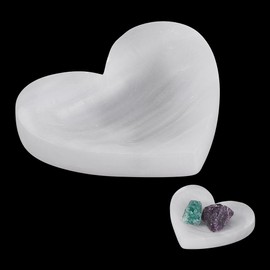 FINGERINSPIRE Natural Selenite Crystal Bowl Heart Shape White Smoke Color 3x3.62inch Decorative Bowl for Jewelry Storage Perfect for Bracelets, Earrings Necklaces, and Crystal Healing Enthusiasts