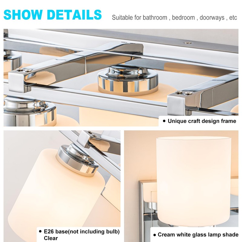 BrkNit 3 Light Modern Bathroom Light Fixtures Over Mirror, Chrome