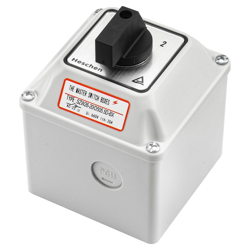 Heschen Universal Locking Cam Selector Switch, SZW26-20/D505.5D-BX, 660V 20A, ON-OFF-ON