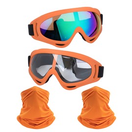 LJDJ Motorcycle Goggles,2 Pack Dirt Bike ATV Motocross Riding Hiking Protective with 2 Pack Neck Breathable Bandana Mask (Orange+Mask)