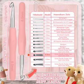 Aeeque 8.0 mm Crochet Hook, 2-Piece Crochet Hook Set with Accessories, Aluminium Crochet Hooks with Rubber Handle, Soft TPR Crochet Hooks for Arthritis, Colourful Crochet Hook Metal for Crochet Scarf,