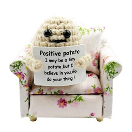 Stitch-Witch Funny for Mom, Hilarious Gifts, Novelty Crochet Couch Potato, White Elephant Gifts for Men Women (White Potato on Floral Armchair)