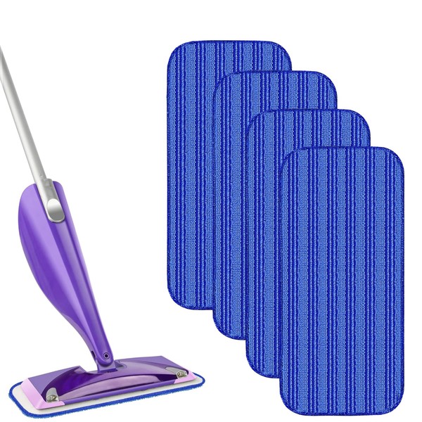 VPLONG Reusable Mop Pads Compatible with Swiffer Wet Jet, Wet Jet Pads Refills for Swiffer Mop, Wet and Dry, Microfiber Replacement Pads for Hardwood Floor Cleaning (4 Pack, Blue)