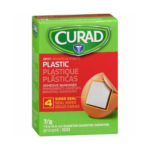 Curad Plastic Spot Adhesive Bandages 7/8 Inches 100 Eac