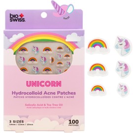 BioSwiss Pimple Patches, Rainbow Unicorn Patch for Zits and Blemishes, Hydrocolloid Spot Stickers for Face and Skin, 100 Count