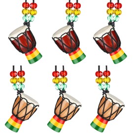 Mini African Drums, Pack of 6 Mini Djembe Drum, African Drum Necklace, Wood, Instrument Necklaces, Djembe Drum, Ideal for Decoration and Gifts (Colourful)
