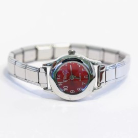 D'linQ Red Round Italian Charm Bracelet Watch - Quality Quartz Movement - WW101red