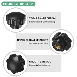 M METERXITY 2-Pack 7 Star Knobs, M8 Female Thread 31mm Seven-Pointed Head Blind Hole Clamping Grip Handles for Machinery/Electronic/Woodworking, Brass Screw-On Threaded Knob [Black]