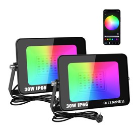 RIGIDON 2 x 30 W RGB LED Spotlight App Control, 3000 LM RGBW Colour Changing Floodlight, Smart Dimmable Timer Colourful Floodlight Lamp for Party, Garden, Tree, Landscape, Disco Celebrations,