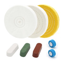 SCOTTCHEN 8inch Buffing Polishing Wheels 5/8" Arbor Hole,Soft/Fine/Medium for Bench Grinder-3PCS,with Buffing Polishing Cutting Compounds 7.4 Oz.Kit,with 2 Pack Non-Woven Bandage Wrap