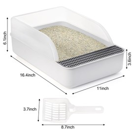 Lawei Open Top Cat Litter Box with High Side, Anti-Splashing Cats Litter Pan with with Litter Sifting Scoop, Semi-Closed Detachable Cat Cleaning Basin Kitten Toilet for Small Animal/Rabbit