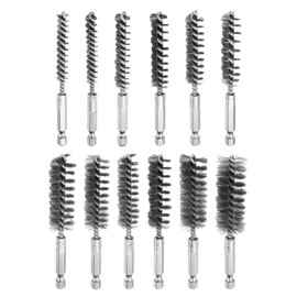 sourcing map 12Pcs Bore Brush Set for Drill Different Bristle Lengths Stainless Steel Twisted Wire Cleaning Drill Wire Brush with 1/4" Hex Shank for Tubes