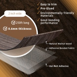 GSCIT Club Walnut Edge Banding, 2 inch x 250ft roll of Veneer Edge Banding - Pre-glued Flexible, Real Wood Tape for Cabinet Repair & Furniture Restoration