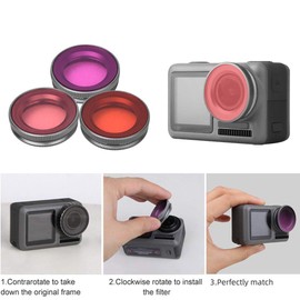 3 Piece Lens Diving Filter Set, OA-FI181 Multilayer Coating Lens Diving Waterproof Filter Kit Photography Accessories for OSMO Action Sports Camera