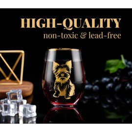 Onebttl Yorkie Gifts for Women on National Yorkie Day, Birthday and Christmas, 17 Oz Stemless Wine Glass